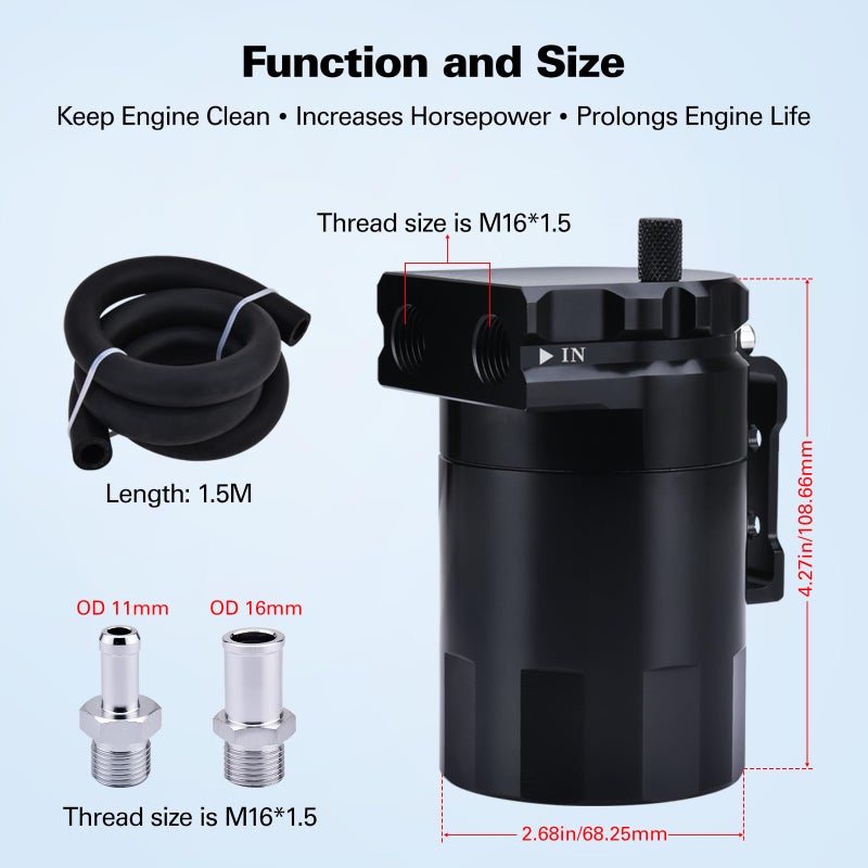 SPEEDWOW Universal Oil Catch Can Tank Filter Baffled With Hose Kit, 300ML(Black) - Image 5
